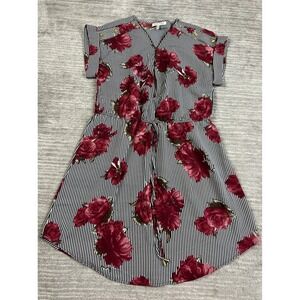 Speed Control Dress‎ Womens Medium Black White Red Floral Stripe Half Zip Mini